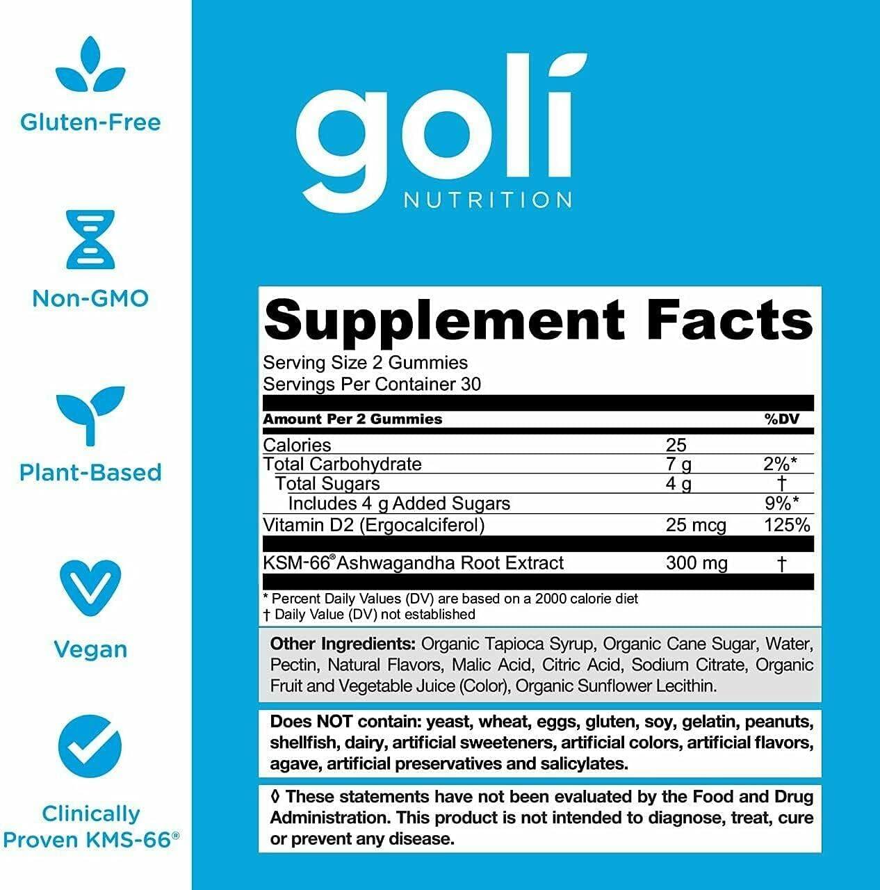 ASHWA Vitamin Gummy by Goli Nutrition Ashwagandha Gummies Relax Restore Unwind 60 Count - Scent Shave And All