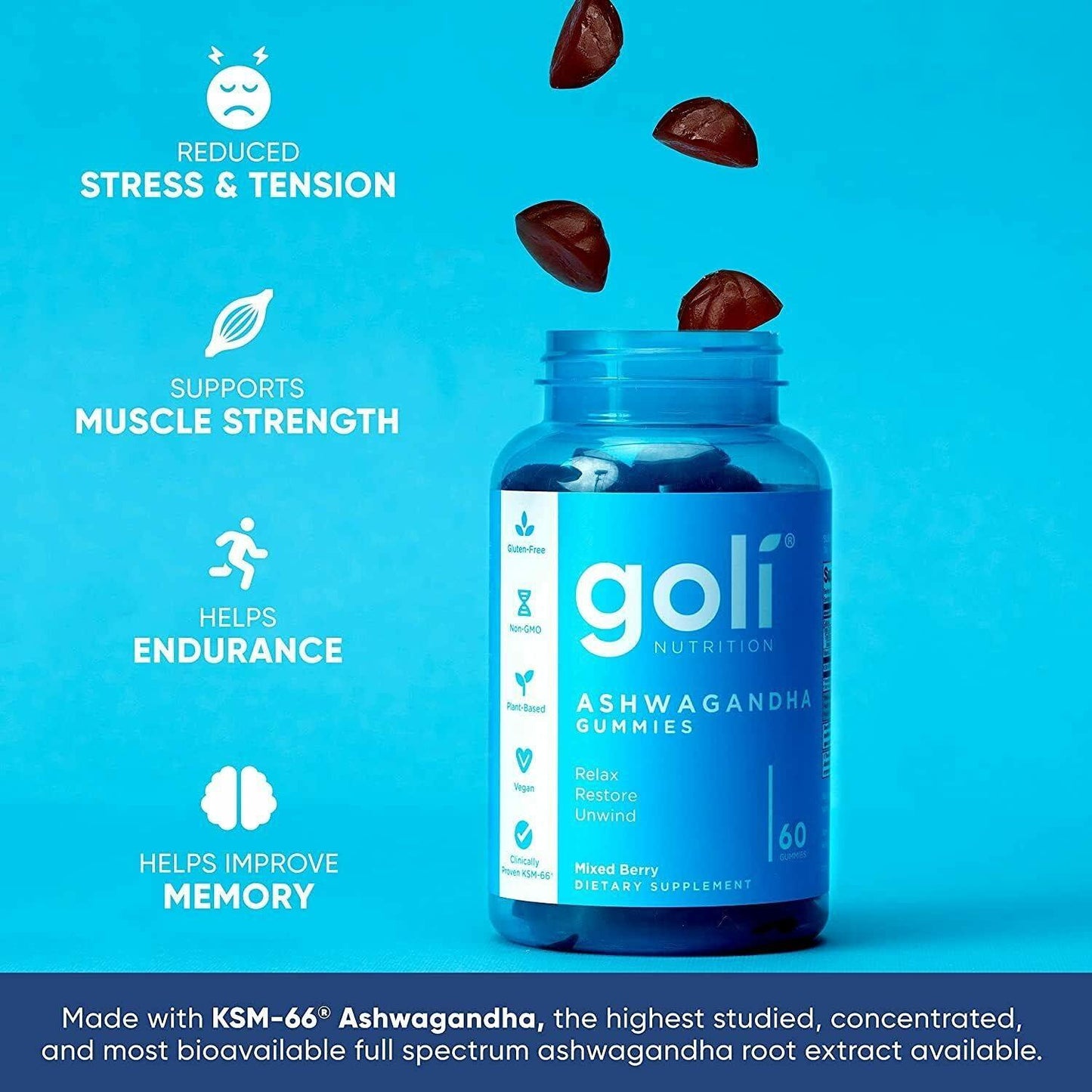 ASHWA Vitamin Gummy by Goli Nutrition Ashwagandha Gummies Relax Restore Unwind 60 Count - Scent Shave And All