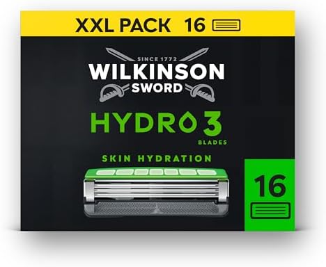 Wilkinson Sword Hydro 3 Men’s Razor Blade Refills, XXL 16 Pack | 3 Blade Face or Body Razors for Men, Dual Lubrication, Hydrating Gel Formula, Great Shavers for Wash Bags or Holidays