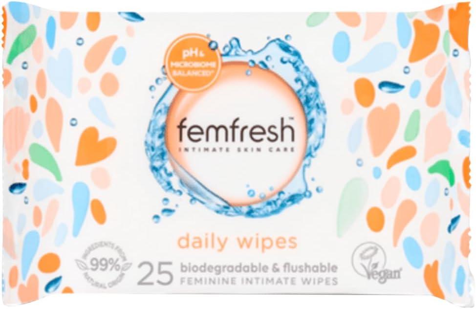 Femfresh Intimate Wipes Flushable & Biodegradable Disposable Vaginal Cloths x 25 - Scent Shave And All