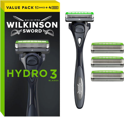 Wilkinson Sword Hydro 3 Men’s Razor Refills, Great Addition to Wash Bags for Men's Grooming, Great Shavers for Routine Shaving, 8 Refill Razor Blades Pack