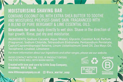 Eco Warrior Shaving Soap Vegan Cruelty Free Moisturising Coconut Oil & Shea Butter Fragranced with Bergamot & Lime 100g - Scent Shave And All