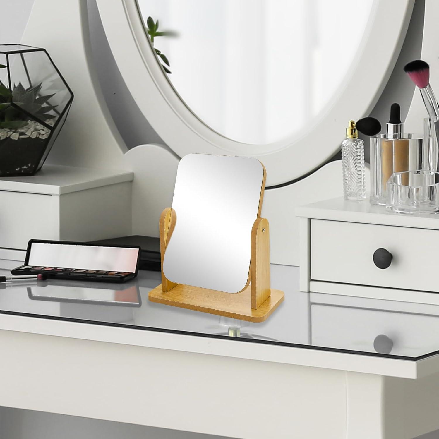 Fentar Desk Mirror 360 Rotatable Wooden Mirror Table Mirror with High Definition - Scent Shave And All