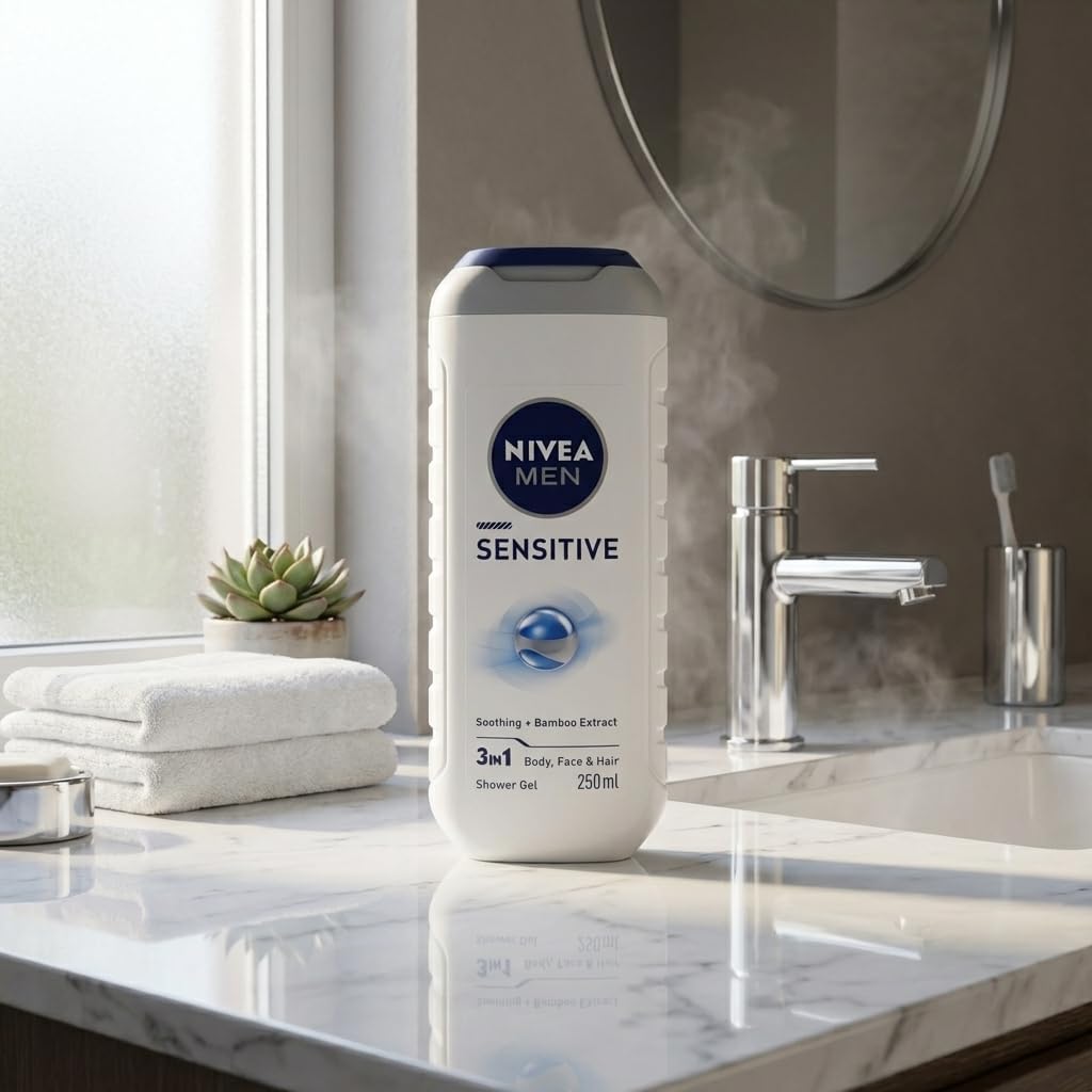 NIVEA MEN Sensitive Shower Gel Pack of 3 x 250ml - Body Wash for Men with Bamboo Extract, Alcohol Free Sensitive Skin Body Wash, pH Balanced Soap Free Cleanser, Hypoallergenic + Shopcienty Magnet