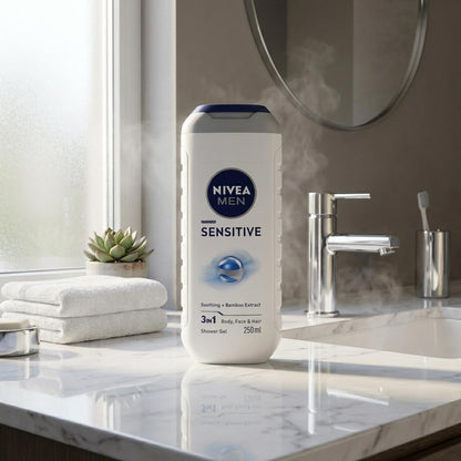 NIVEA MEN Sensitive Shower Gel Pack of 3 x 250ml - Body Wash for Men with Bamboo Extract, Alcohol Free Sensitive Skin Body Wash, pH Balanced Soap Free Cleanser, Hypoallergenic + Shopcienty Magnet