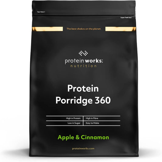 Protein Works Protein Porridge 360 Added Vitamins & Minerals Low GI Wholegrain Oats Apple & Cinnamon 500g - Scent Shave And All