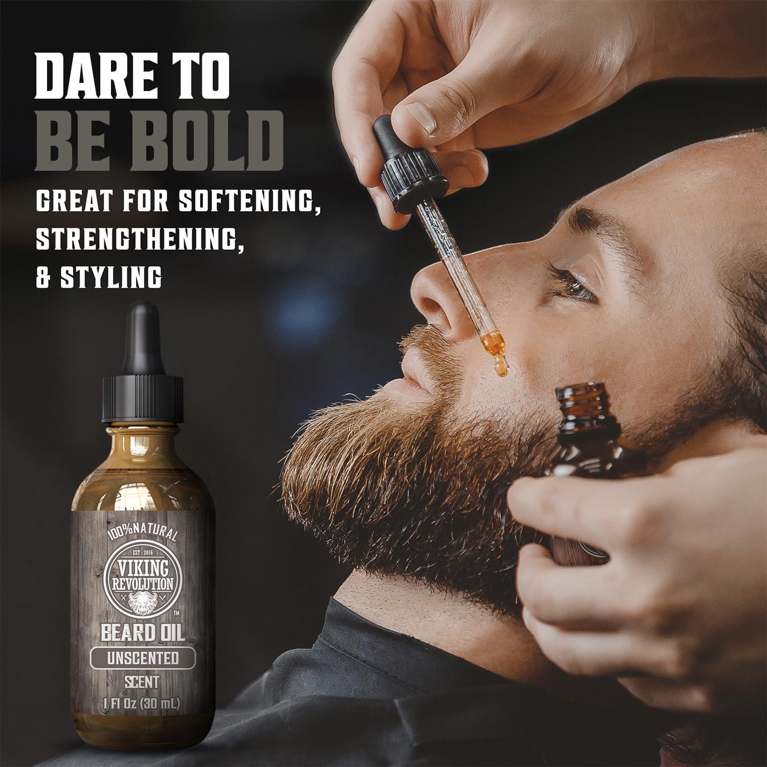 Viking Revolution Beard Oil for Men Unscented All Natural Argan & Jojoba Oils 28g - Scent Shave And All