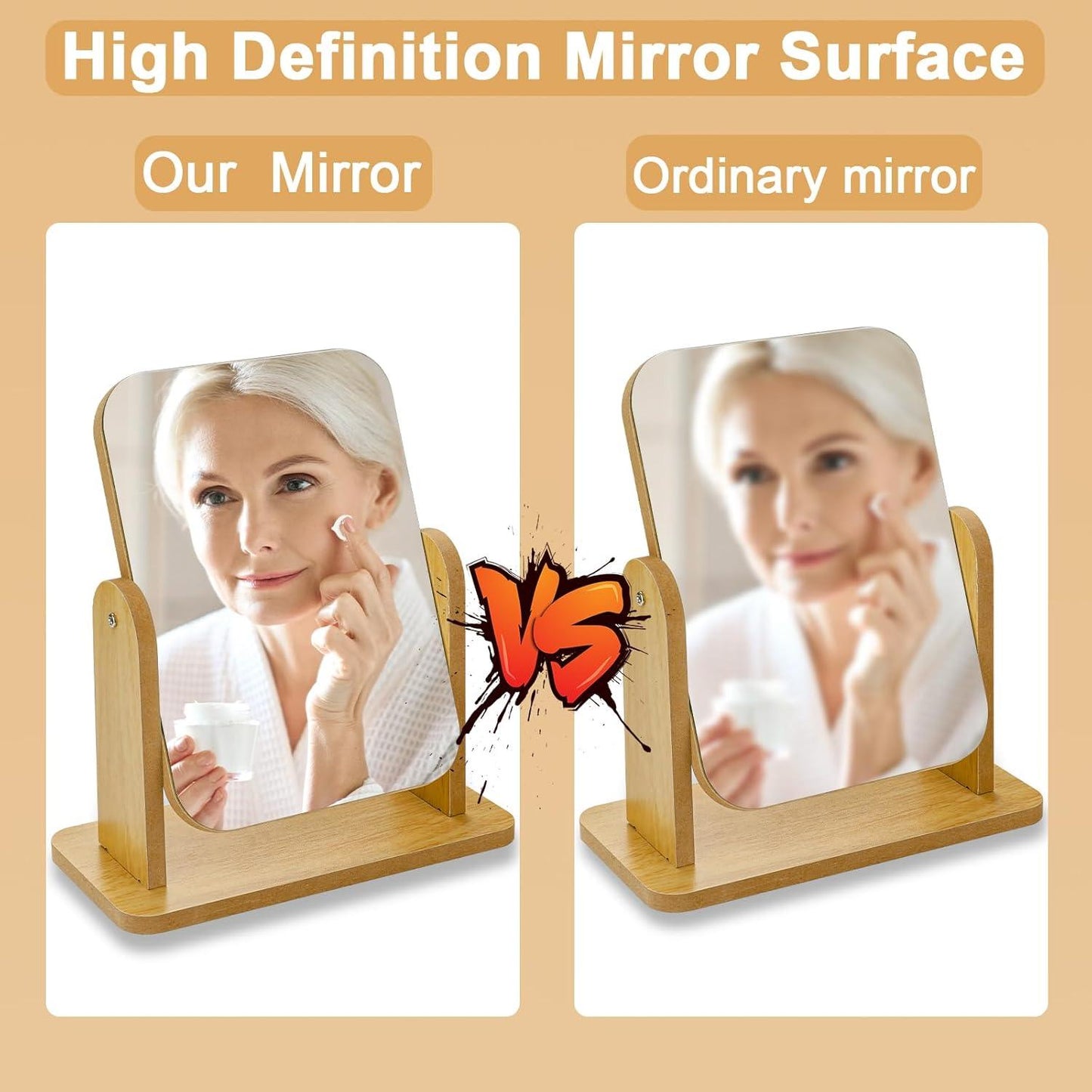 Fentar Desk Mirror 360 Rotatable Wooden Mirror Table Mirror with High Definition - Scent Shave And All