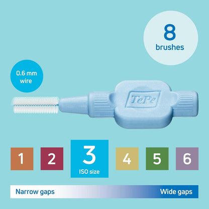 TePe Interdental Brushes Blue Extra Soft Size 3 (0.6mm) Pack of 8 Brushes - Scent Shave And All