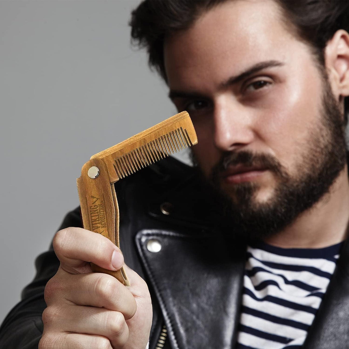 Folding Beard Comb with Carrying Pouch All Natural Wooden Beard Comb by Viking Revolution - Scent Shave And All