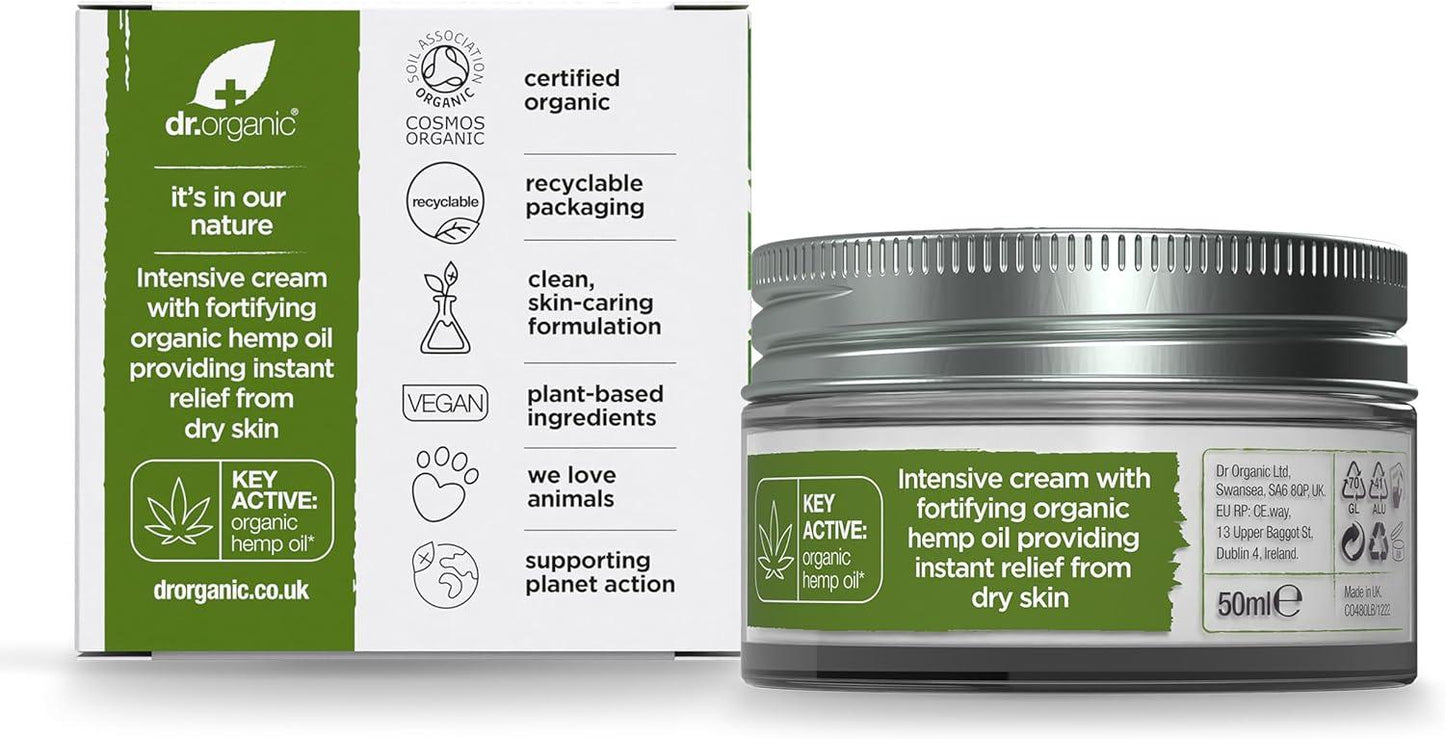 Dr Organic Hemp Oil Rescue Cream Moisturising Certified Organic 50ml - Scent Shave And All