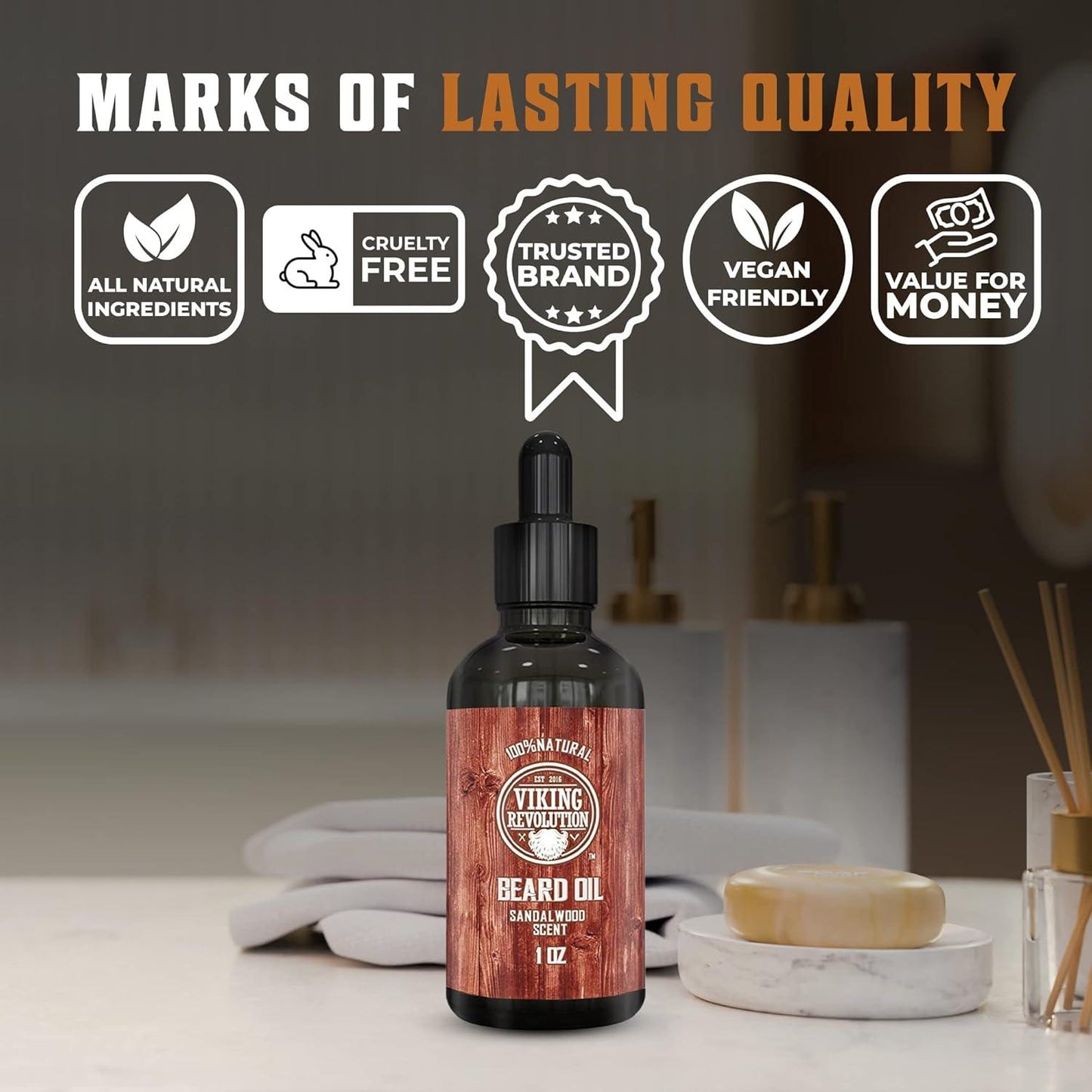 Viking Revolution Beard Oil Sandalwood Scent 28g Softens & Strengthens Beards - Scent Shave And All