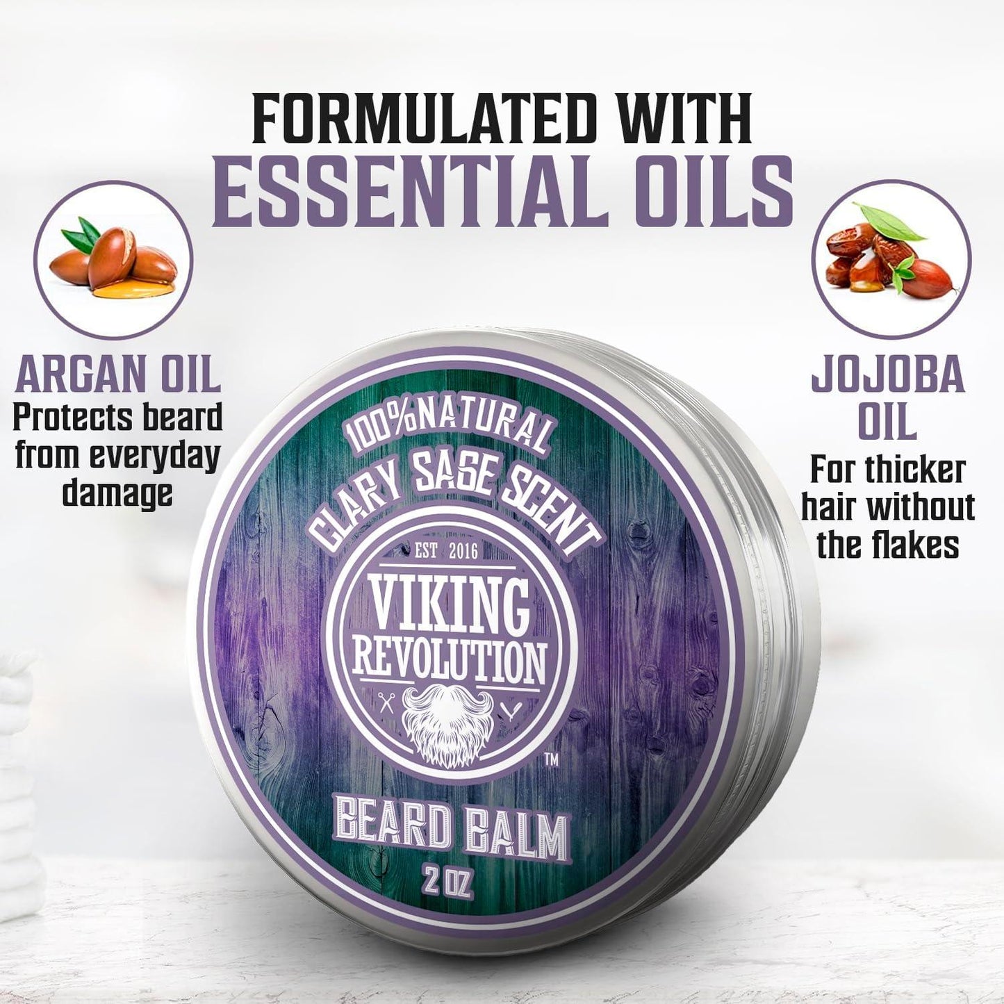 Viking Revolution Beard Balm with Clary Sage Scent and Argan & Jojoba Oils - Scent Shave And All