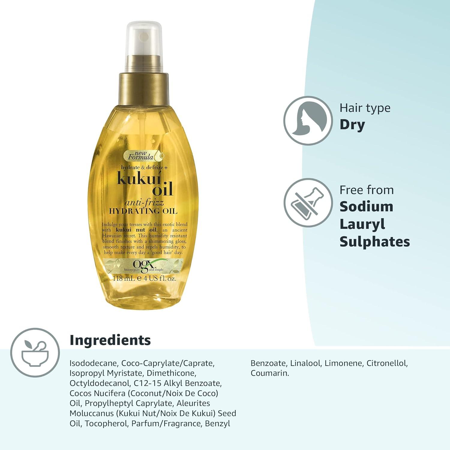 Ogx Kukui Oil Anti-Frizz Hydrating Hair Oil for Frizzy Hair 118ml - Scent Shave And All