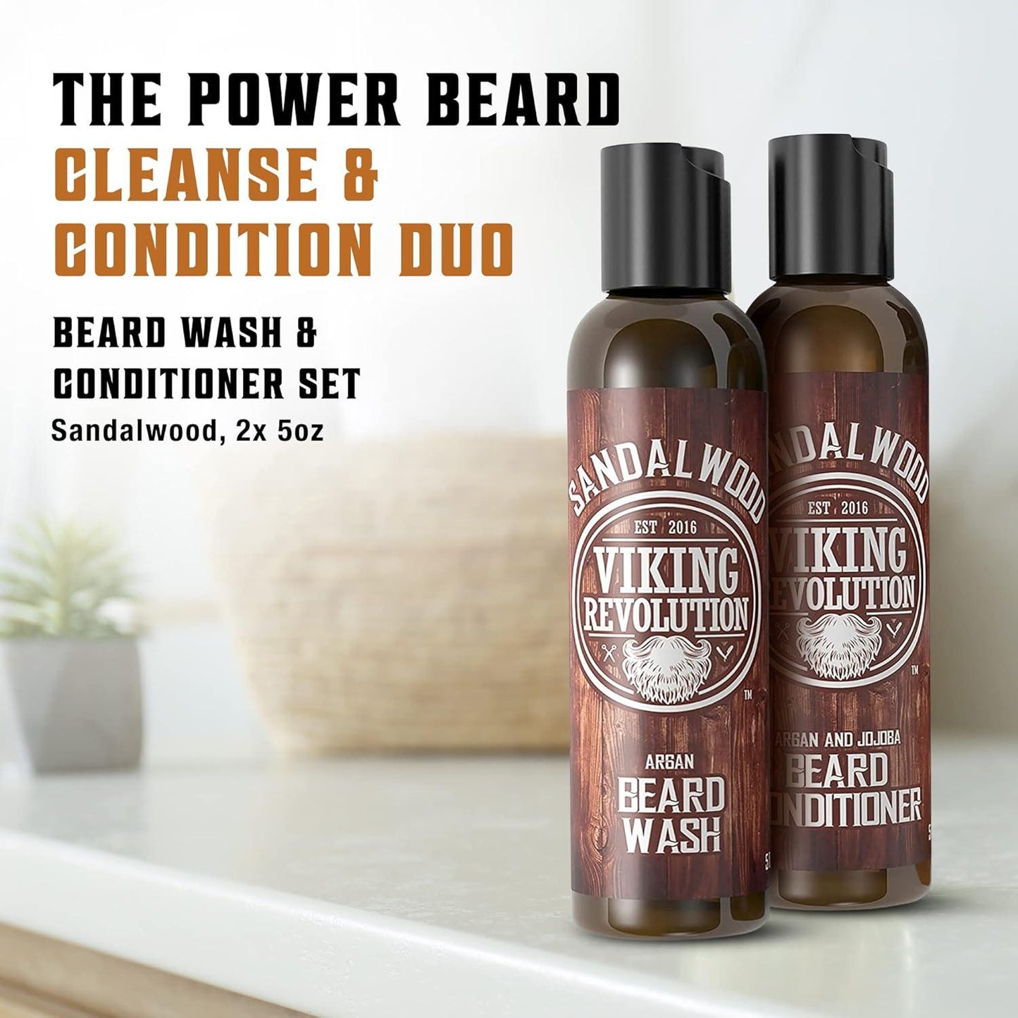 Viking Revolution Sandalwood Beard Wash & Beard Conditioner with Argan & Jojoba Oils 142g - Scent Shave And All