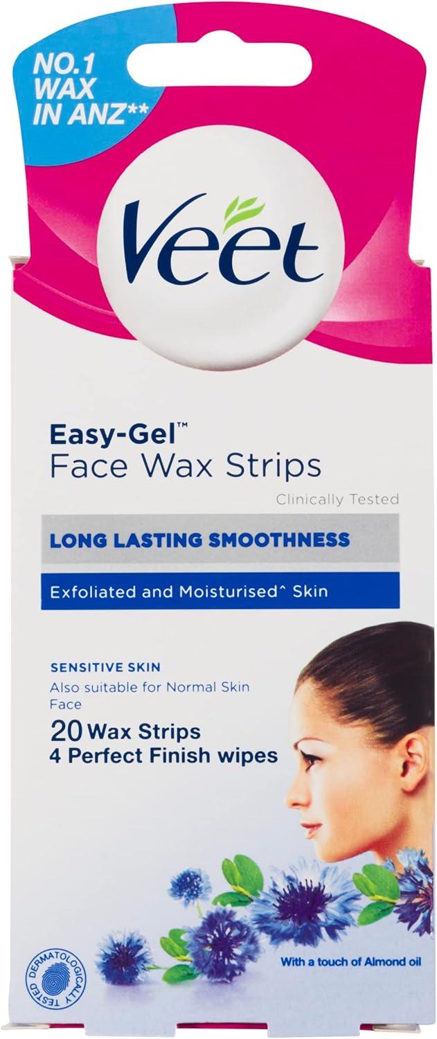 Veet Cold Wax Strips for Hair Removal Sensitive Skin 20 Strips + 4 Finish Wipes - Scent Shave And All