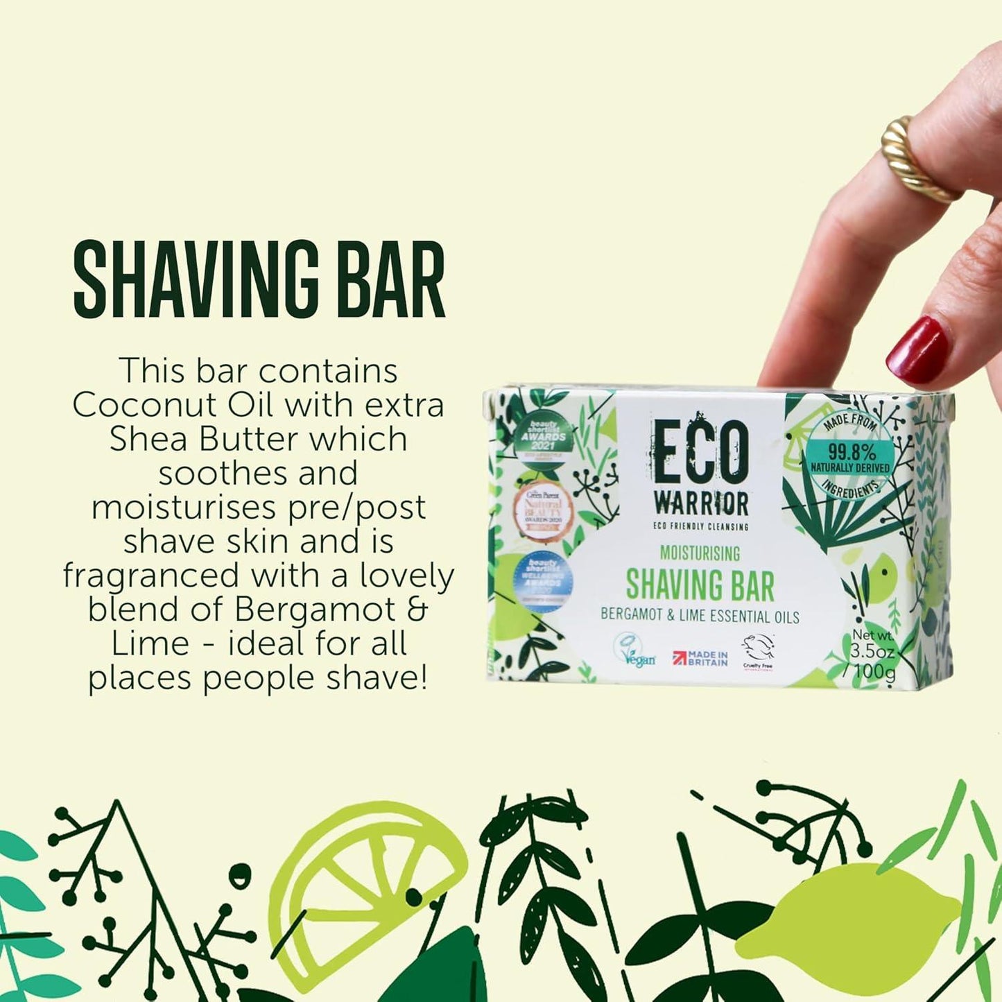 Eco Warrior Shaving Soap Vegan Cruelty Free Moisturising Coconut Oil & Shea Butter Fragranced with Bergamot & Lime 100g - Scent Shave And All