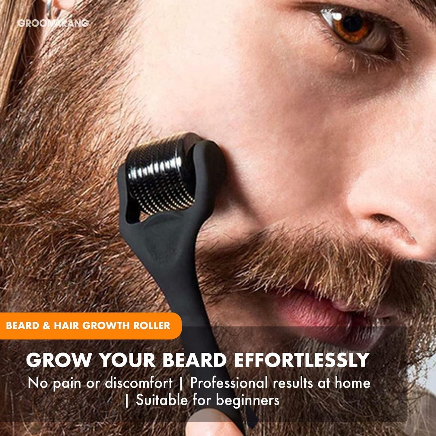 Beard Roller GROOMARANG 0.5mm Derma Roller for Beard Growth with 540 Titanium Needles + Case - Scent Shave And All