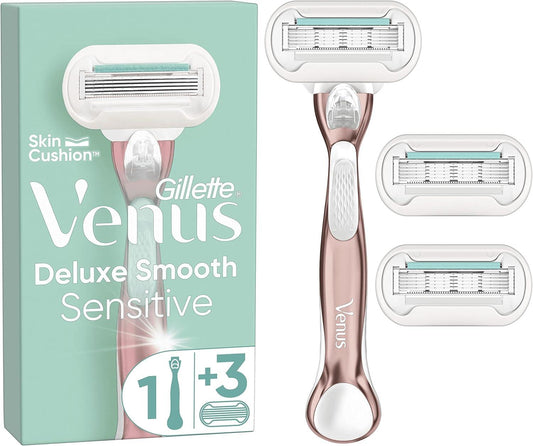 Gillette Venus Deluxe Smooth Sensitive Women's Razor + 3 Razor Blade Refills - Scent Shave And All