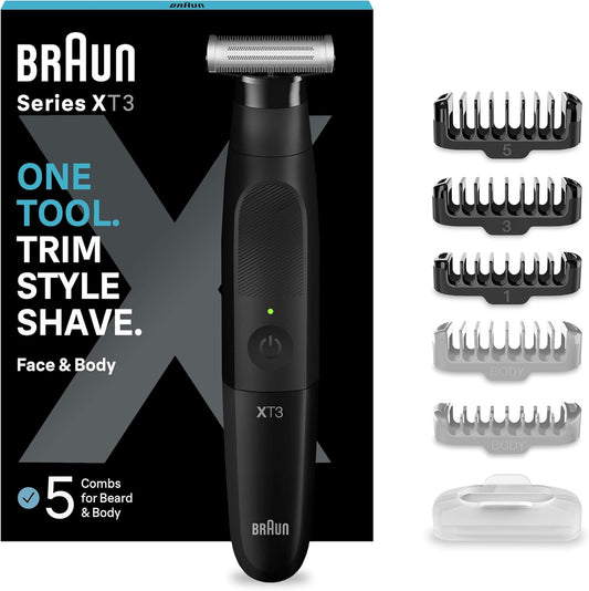 Braun Series XT3 One Blade Hybrid Beard & Stubble Trimmer Electric Shaver for Men Body Groomer for Manscaping