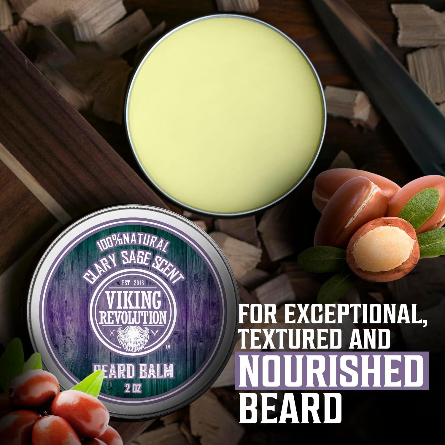 Viking Revolution Beard Balm with Clary Sage Scent and Argan & Jojoba Oils - Scent Shave And All