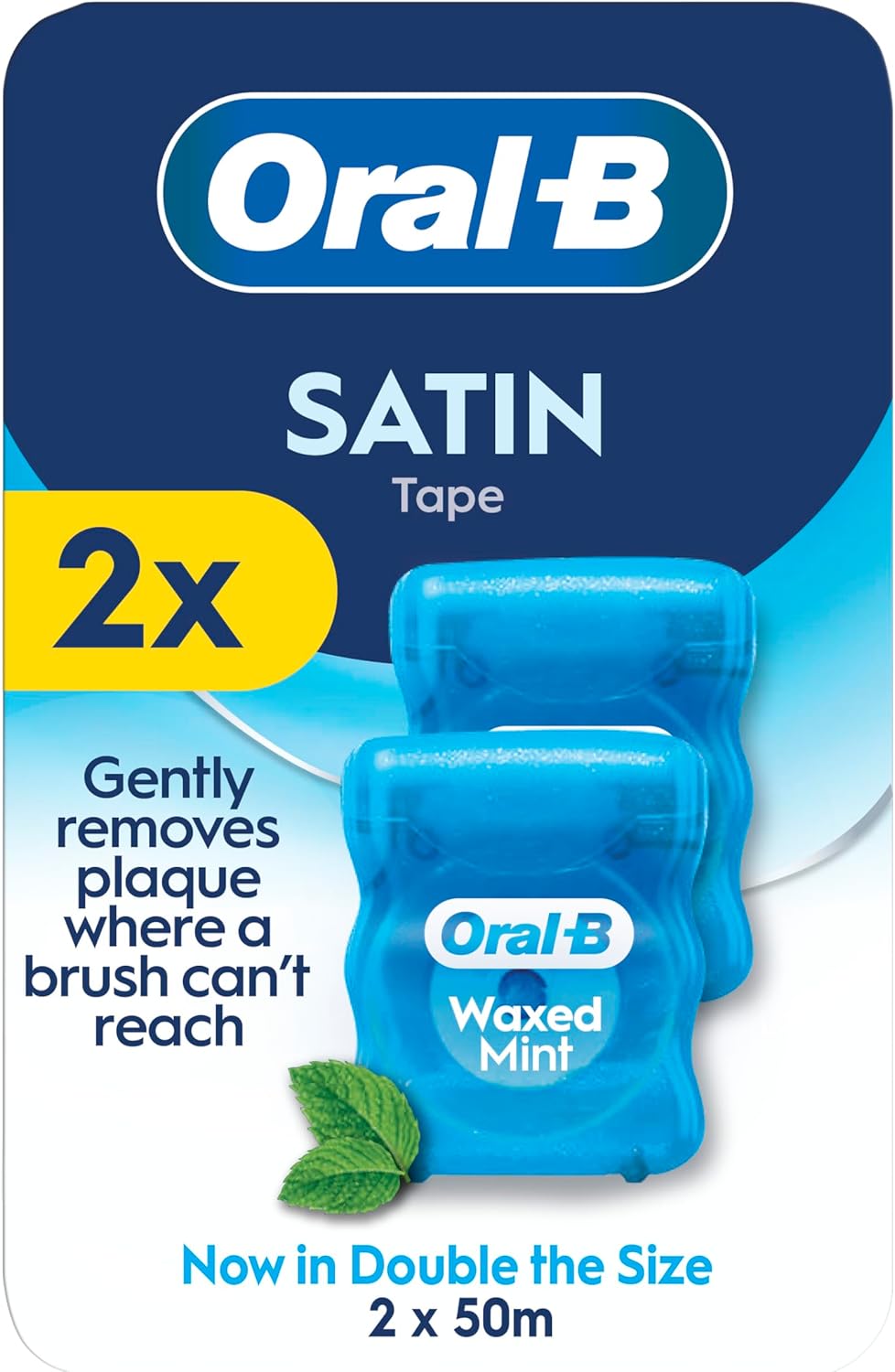 Oral-B Satin Tape Floss, Removes Plaque, Waxed Dental Floss for Tight Spaces, for a Fresh, Clean Feeling, Mint Flavour 50m Roll