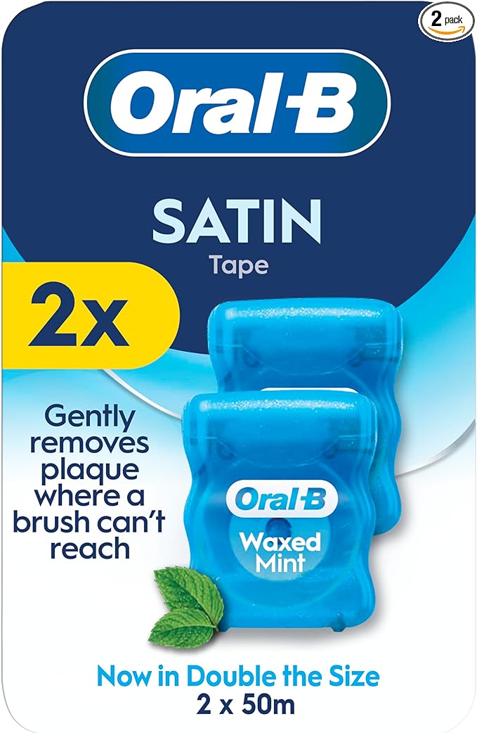 Oral-B Satin Tape Floss, Removes Plaque, Waxed Dental Floss for Tight Spaces, for a Fresh, Clean Feeling, Mint Flavour 50m Roll