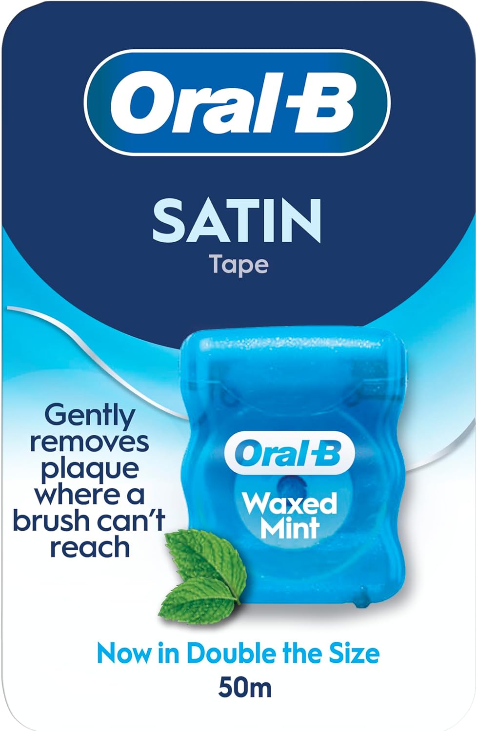 Oral-B Satin Tape Floss, Removes Plaque, Waxed Dental Floss for Tight Spaces, for a Fresh, Clean Feeling, Mint Flavour 50m Roll