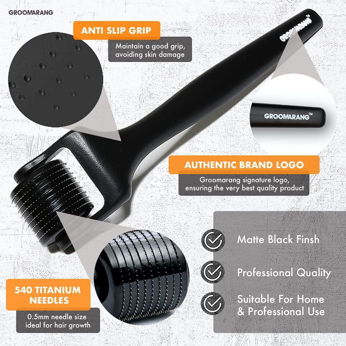 Beard Roller GROOMARANG 0.5mm Derma Roller for Beard Growth with 540 Titanium Needles + Case - Scent Shave And All