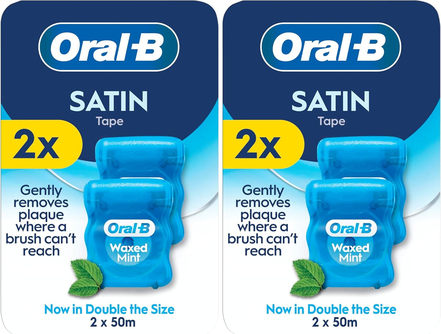 Oral-B Satin Tape Floss, Removes Plaque, Waxed Dental Floss for Tight Spaces, for a Fresh, Clean Feeling, Mint Flavour 50m Roll