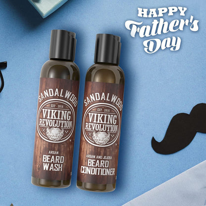 Viking Revolution Sandalwood Beard Wash & Beard Conditioner with Argan & Jojoba Oils 142g - Scent Shave And All