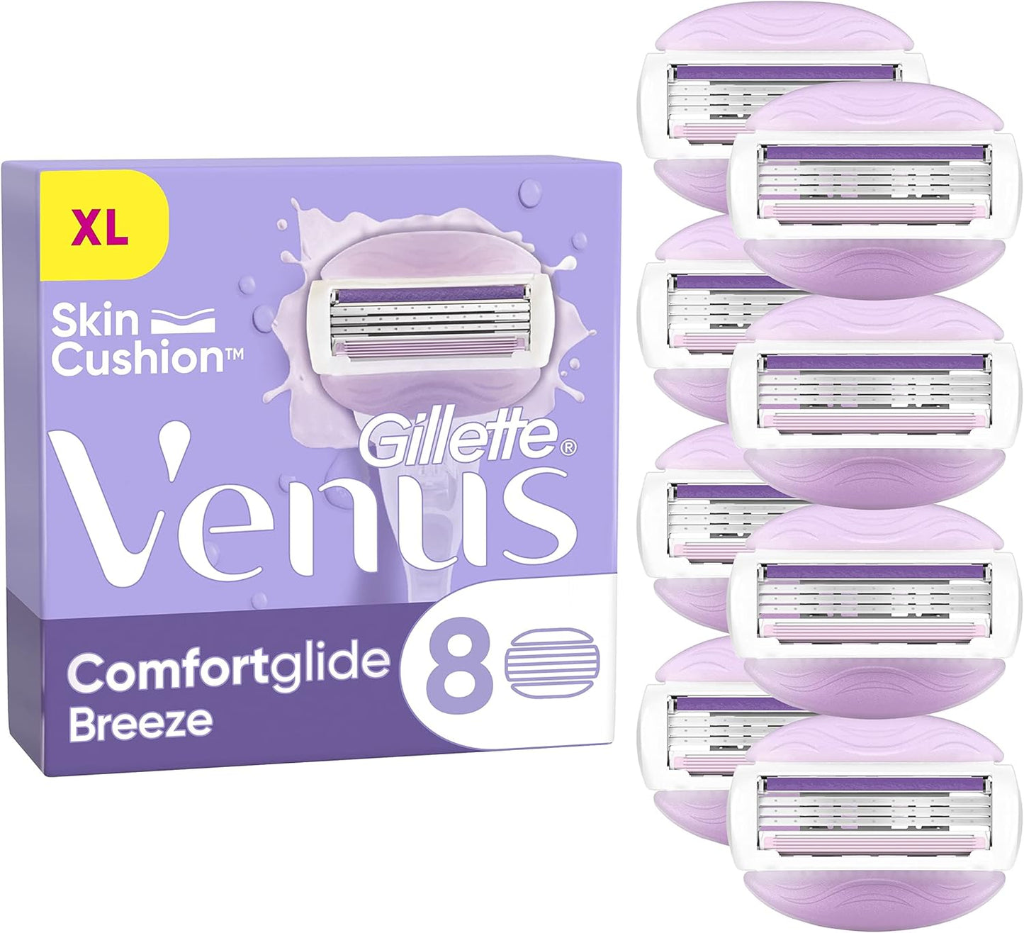 Gillette Venus Comfortglide Breeze Women's Razor Blade Refills, Pack of 8, 3 built-in blades for a smooth, close shave that lasts