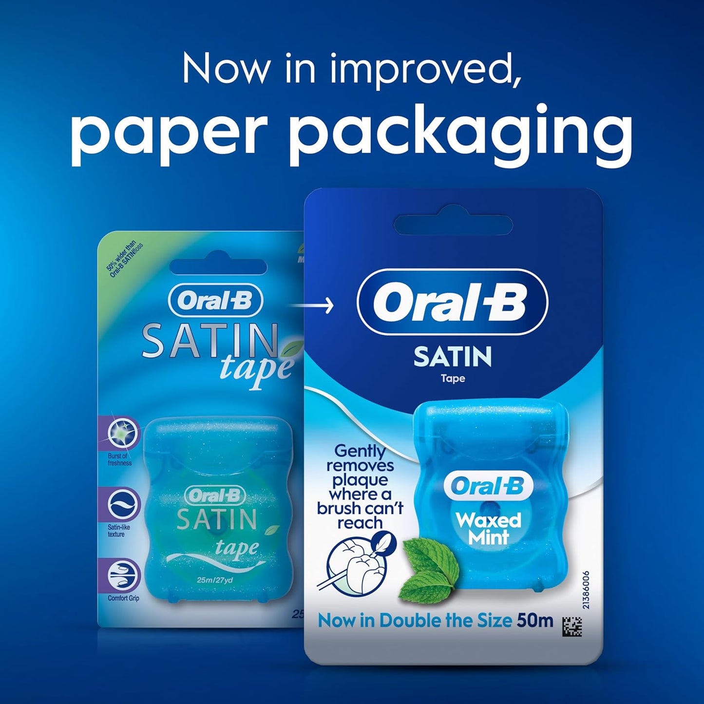 Oral-B Satin Tape Floss, Removes Plaque, Waxed Dental Floss for Tight Spaces, for a Fresh, Clean Feeling, Mint Flavour 50m Roll
