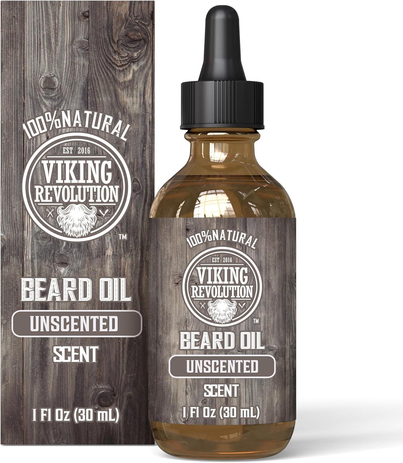 Viking Revolution Beard Oil for Men Unscented All Natural Argan & Jojoba Oils 28g - Scent Shave And All