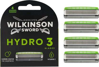 Wilkinson Sword Hydro 3 Men’s Razor Refills, Great Addition to Wash Bags for Men's Grooming, Great Shavers for Routine Shaving, 8 Refill Razor Blades Pack