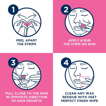 Veet Cold Wax Strips for Hair Removal Sensitive Skin 20 Strips + 4 Finish Wipes - Scent Shave And All
