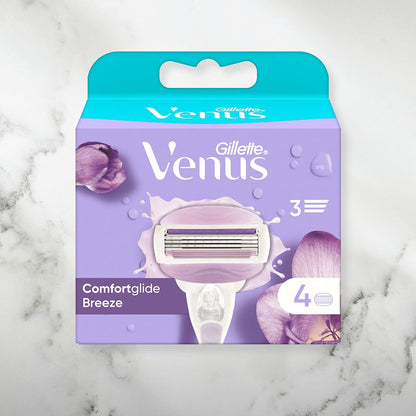 Gillette Venus Comfortglide Breeze Women's Razor Blade Refills, Pack of 8, 3 built-in blades for a smooth, close shave that lasts