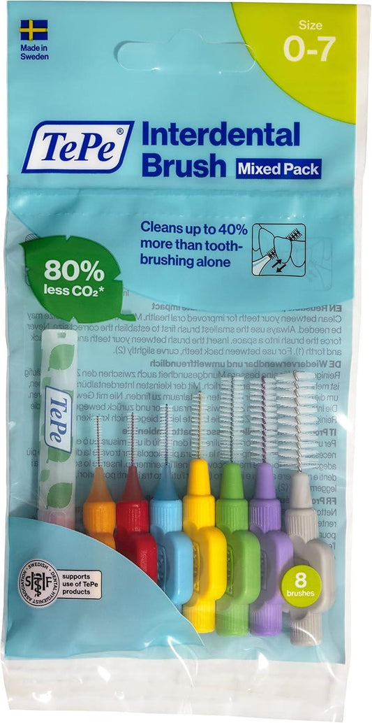 TePe Interdental Brushes Mixed Pack Sizes 0-7 (0.4-1.3mm) Pack of 8 - Scent Shave And All