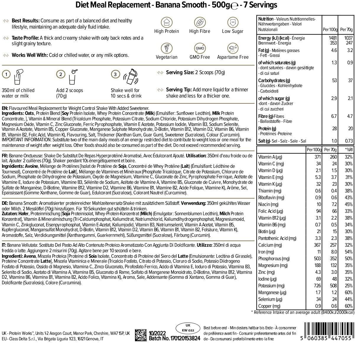 Protein Works Diet Meal Replacement Shake 250 Calories Nutrient Dense Banana Smooth 500g - Scent Shave And All