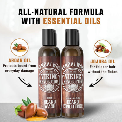 Viking Revolution Sandalwood Beard Wash & Beard Conditioner with Argan & Jojoba Oils 142g - Scent Shave And All