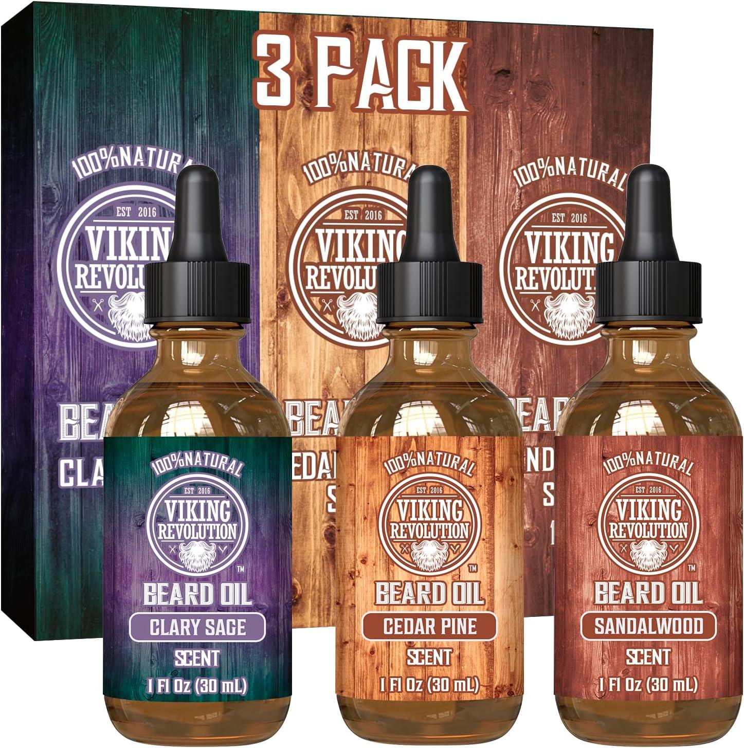 Viking Revolution Beard Oil For Men 3 Pack All Natural Variety Beard Growth Oil - Scent Shave And All