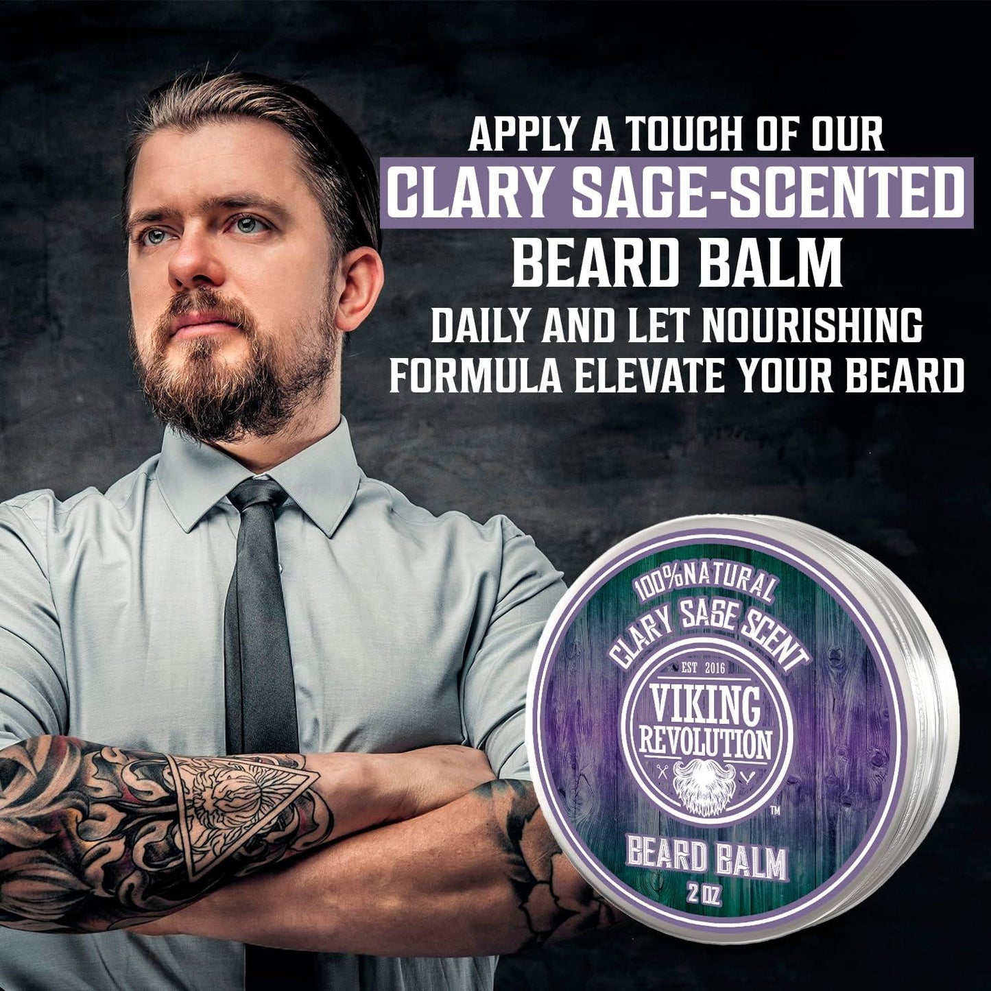 Viking Revolution Beard Balm with Clary Sage Scent and Argan & Jojoba Oils - Scent Shave And All