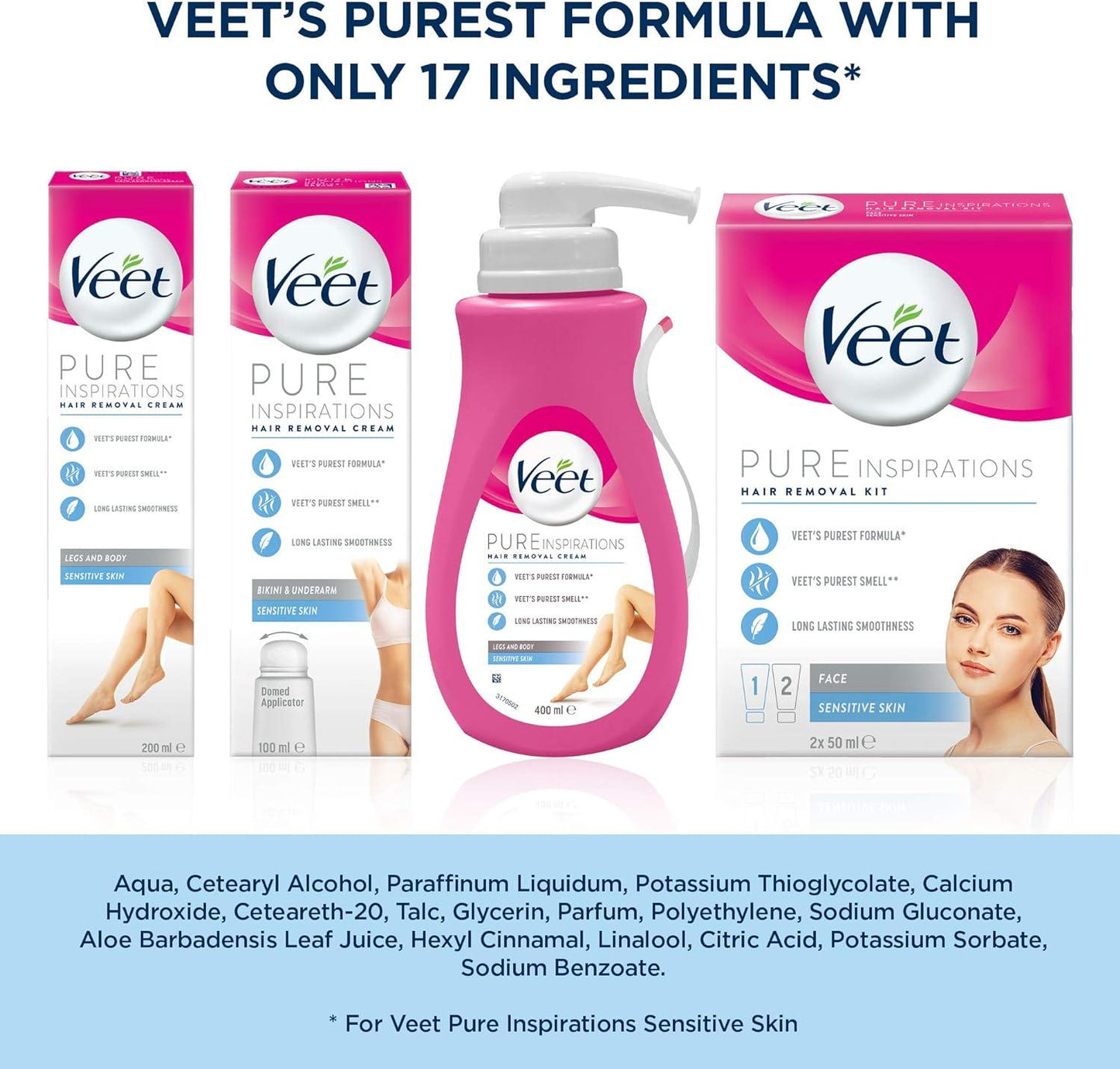 Veet Pure Inspirations Hair Removal Cream Legs & Body for Sensitive Skin 200ml - Scent Shave And All