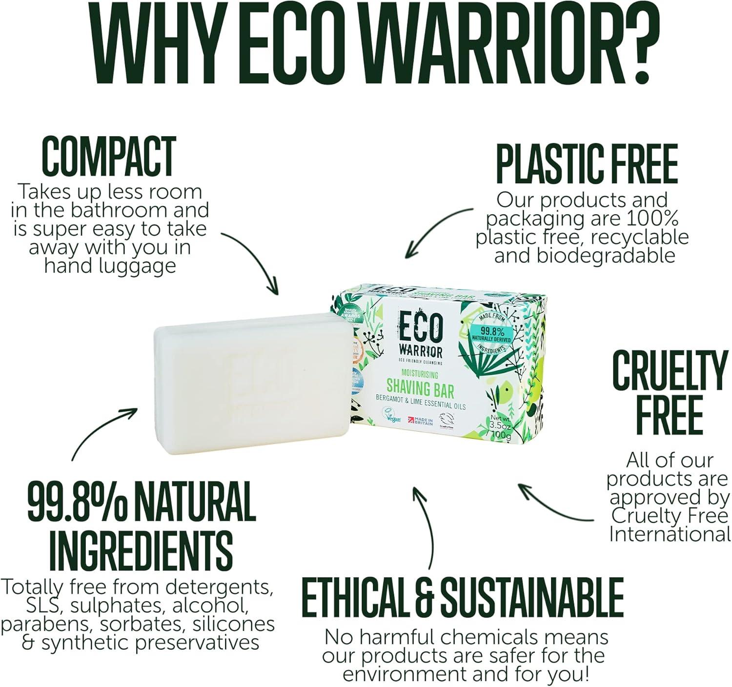 Eco Warrior Shaving Soap Vegan Cruelty Free Moisturising Coconut Oil & Shea Butter Fragranced with Bergamot & Lime 100g - Scent Shave And All