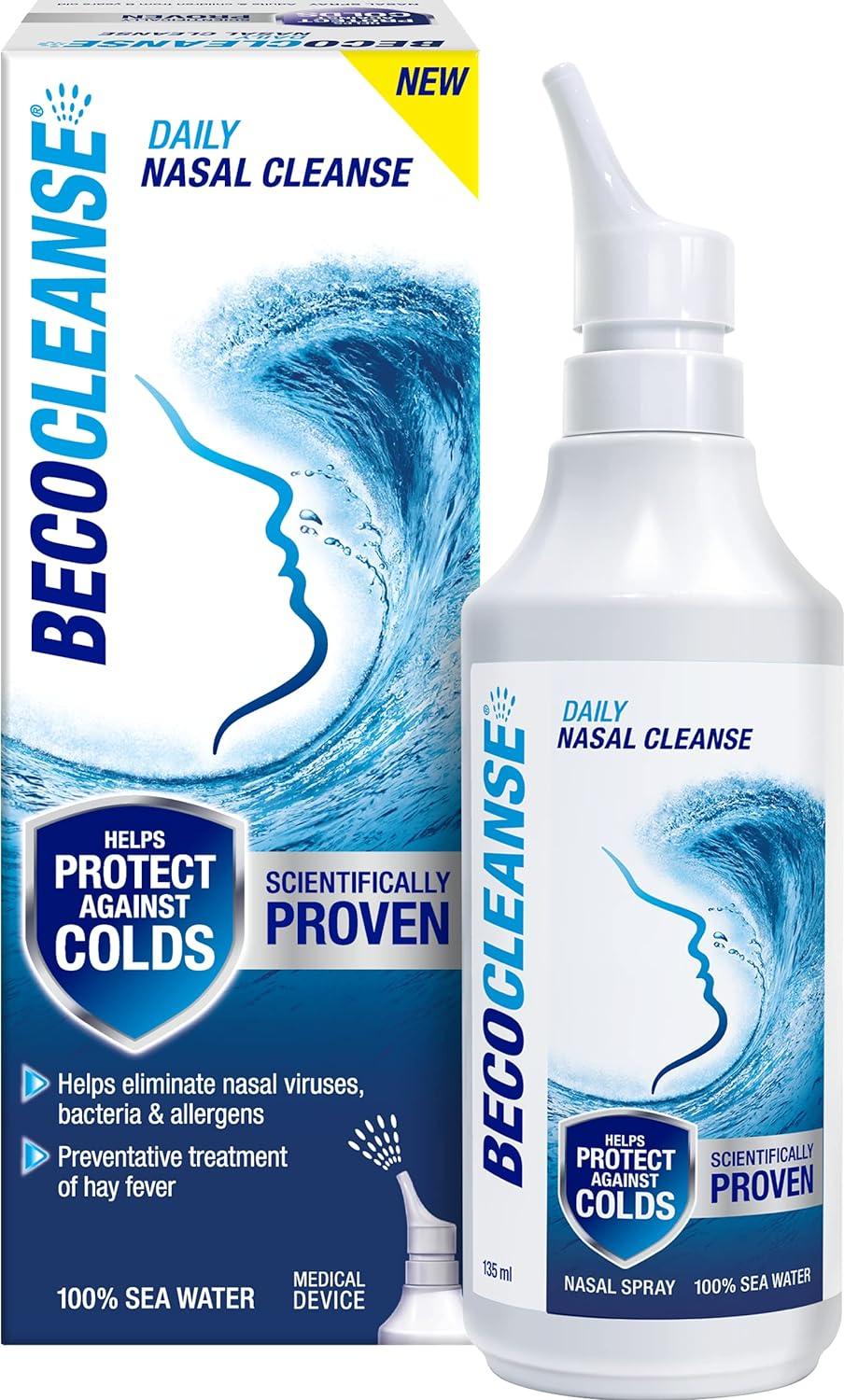 BECOCLEANSE Nasal Spray for Daily Hygiene Runny Nose & Allergy Prevention 100% Sea Water 135ml - Scent Shave And All