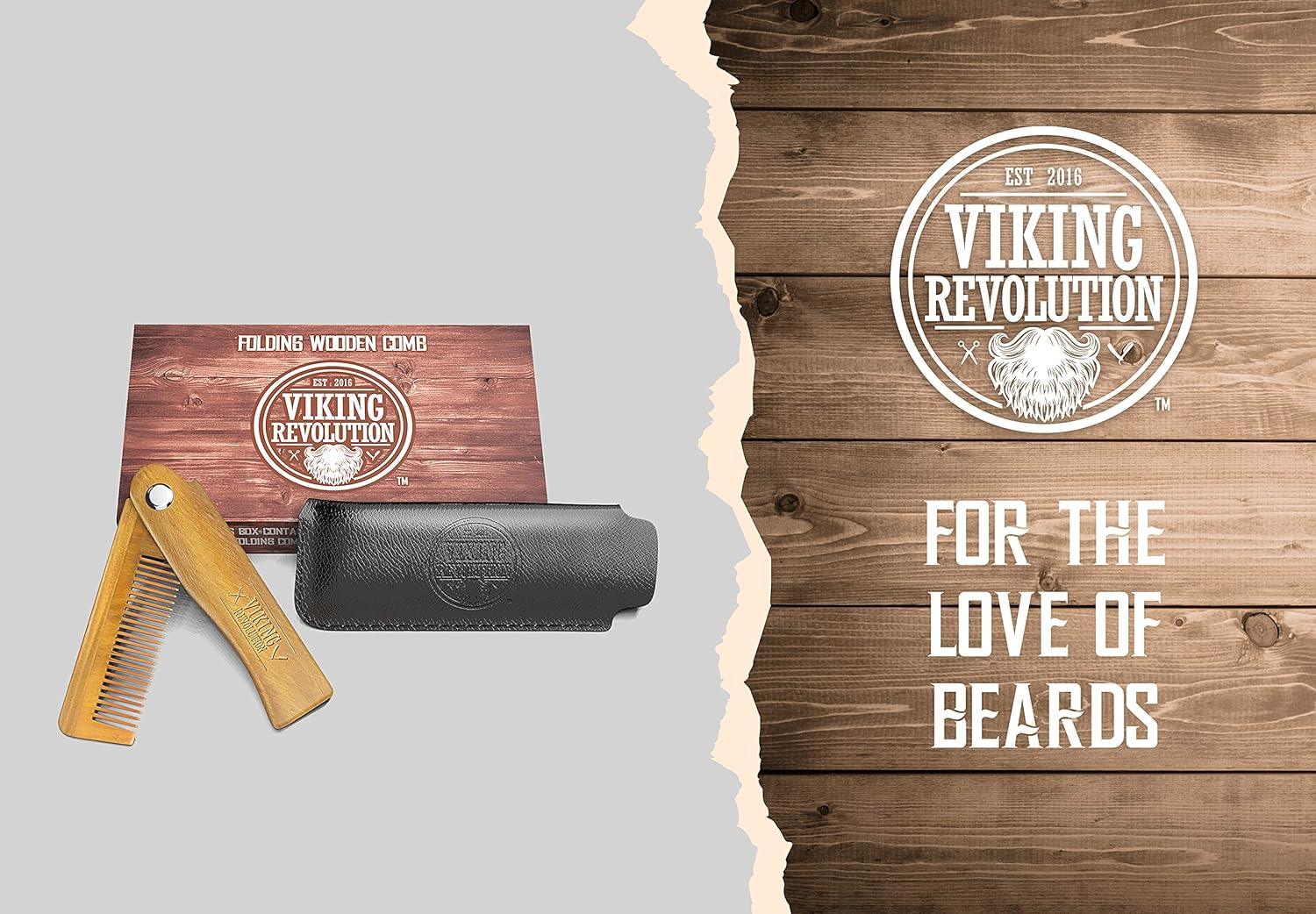 Folding Beard Comb with Carrying Pouch All Natural Wooden Beard Comb by Viking Revolution - Scent Shave And All