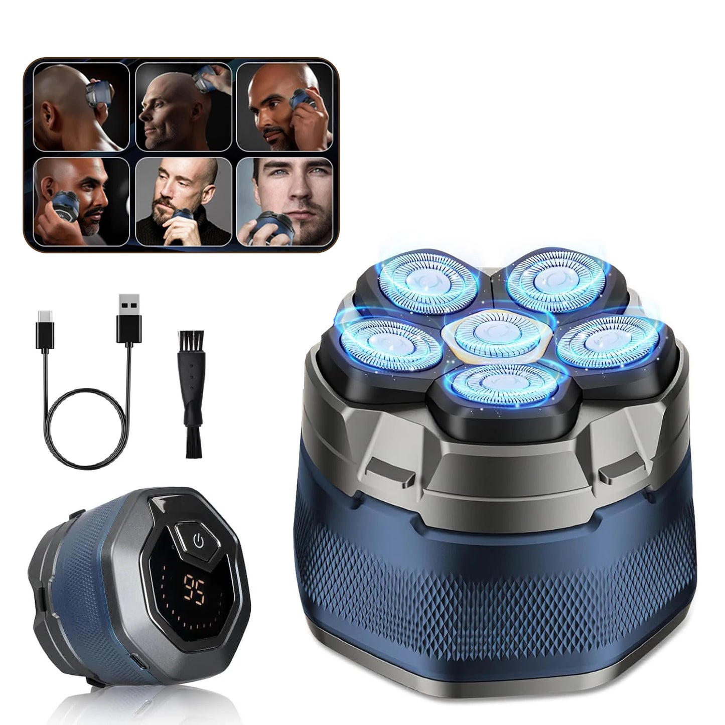 Titanium Electric Head Shaver for Bald Men 6D Magnetic Razor Hair Trimmer Rechargeable LED Waterproof Face Hair Cutting