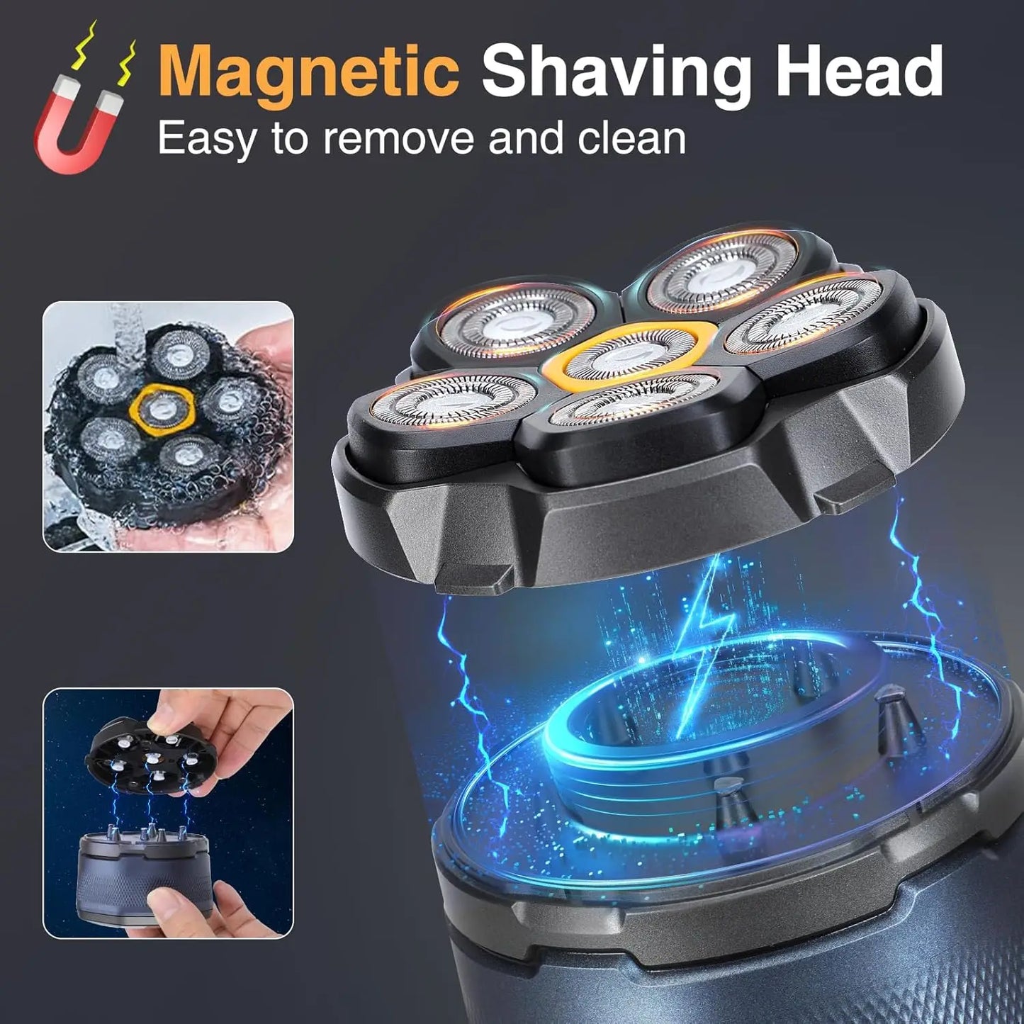 Titanium Electric Head Shaver for Bald Men 6D Magnetic Razor Hair Trimmer Rechargeable LED Waterproof Face Hair Cutting