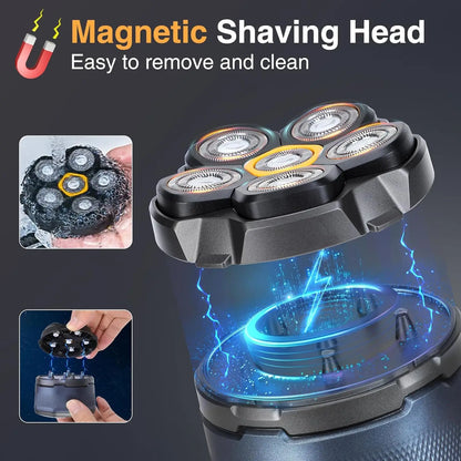 Titanium Electric Head Shaver for Bald Men 6D Magnetic Razor Hair Trimmer Rechargeable LED Waterproof Face Hair Cutting