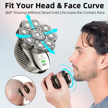 Head Shaver for Men 9 Floating Heads 6-in-1 Kit Rechargeable Waterproof Wet Dry